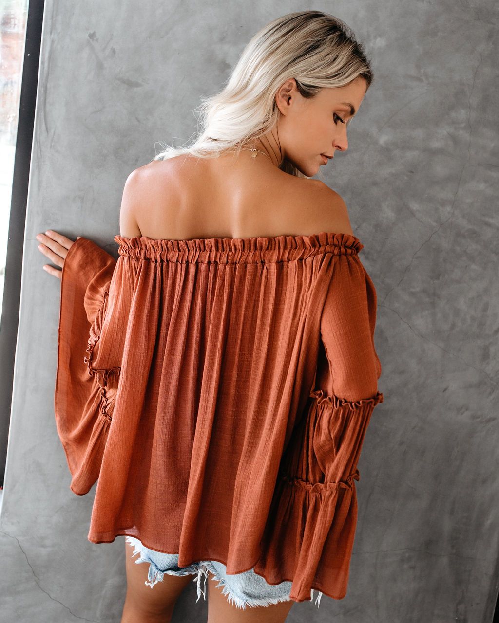 Women's Flare Sleeve Boat Neck Off Shoulder Blouse Summer Women Long Sleeve Top Casual Tops - Fashionpara