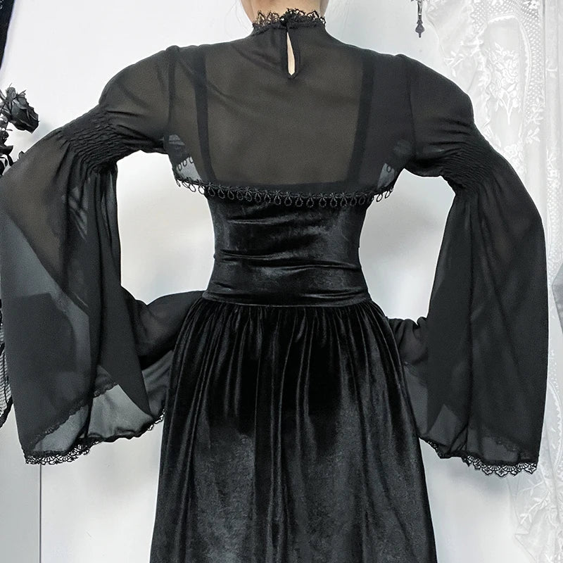 Trendy slim flare-design gothic dark bow-embellished lace party Cardigans - Fashionpara