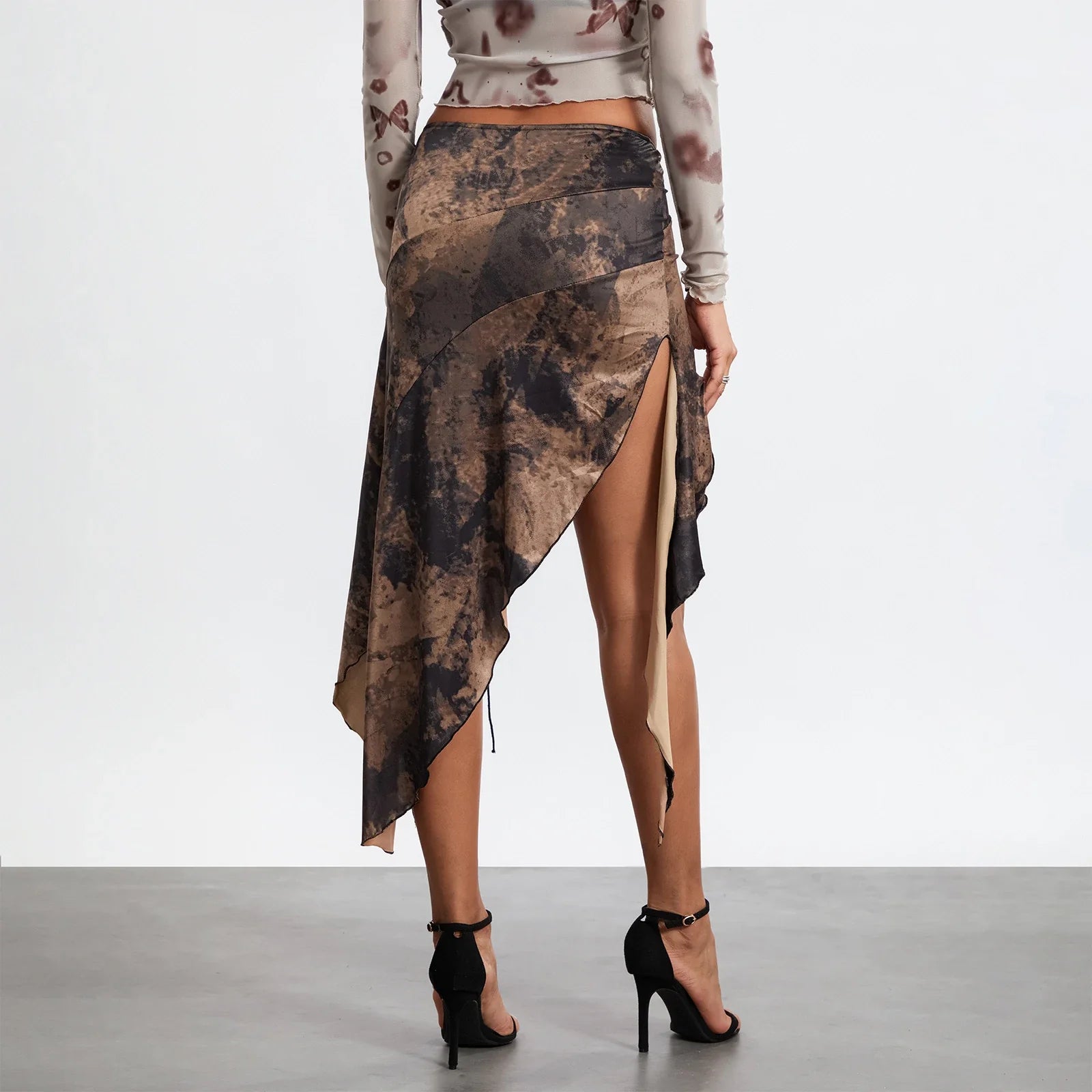 High Split Vintage Print Skirt
