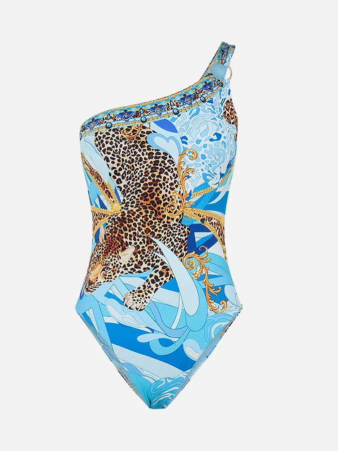 Wave Leopard Print Slim Swimsuit One Piece