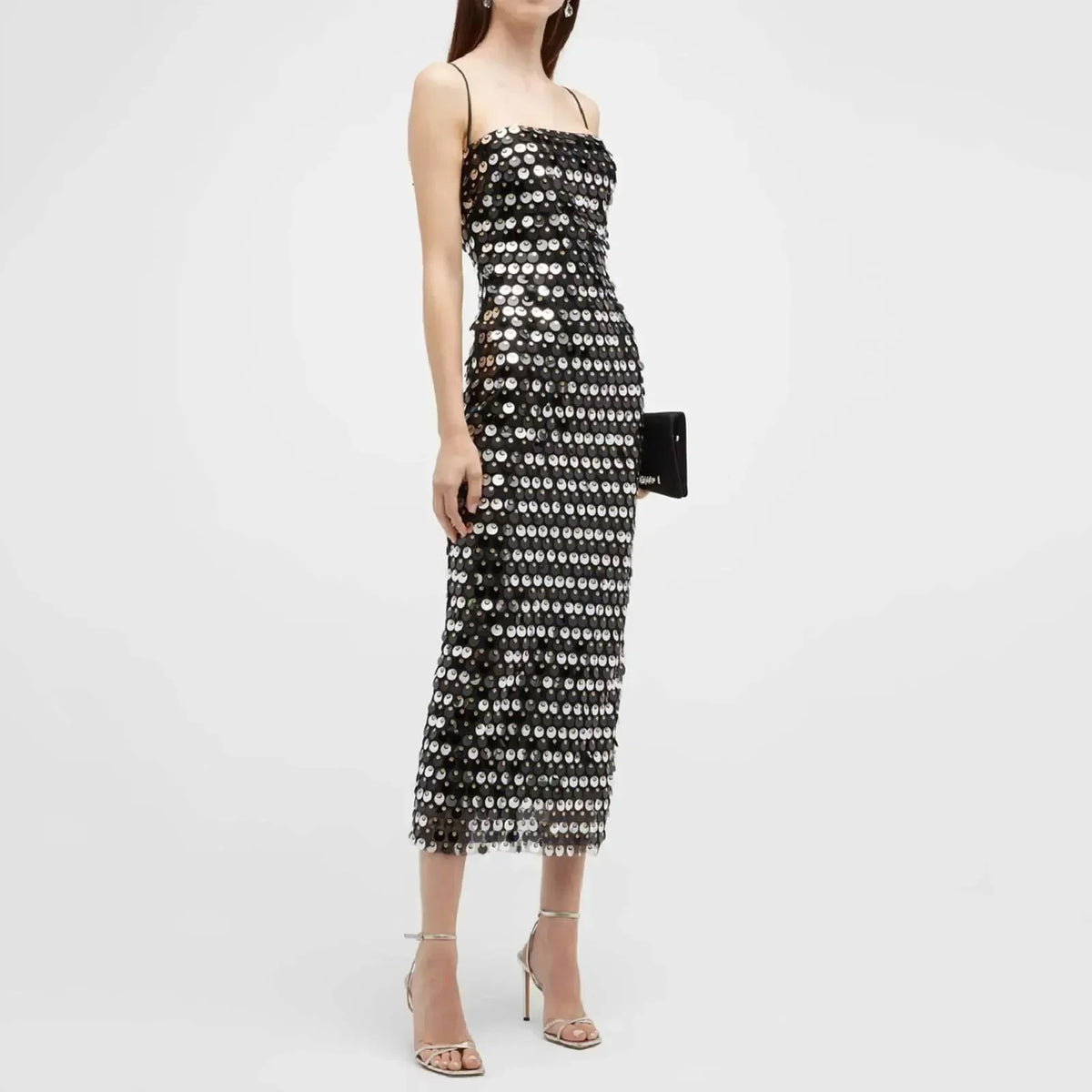 Sequin Paillette Spaghetti Strap Straight Midi Dress