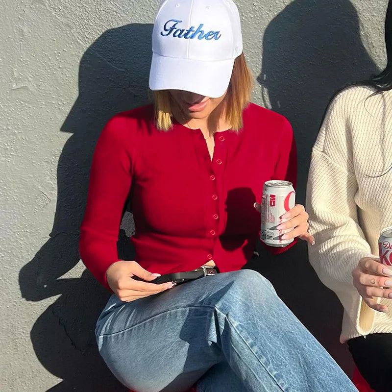 Single Breasted O-Neck Long Sleeve Cropped Knit Cardigan