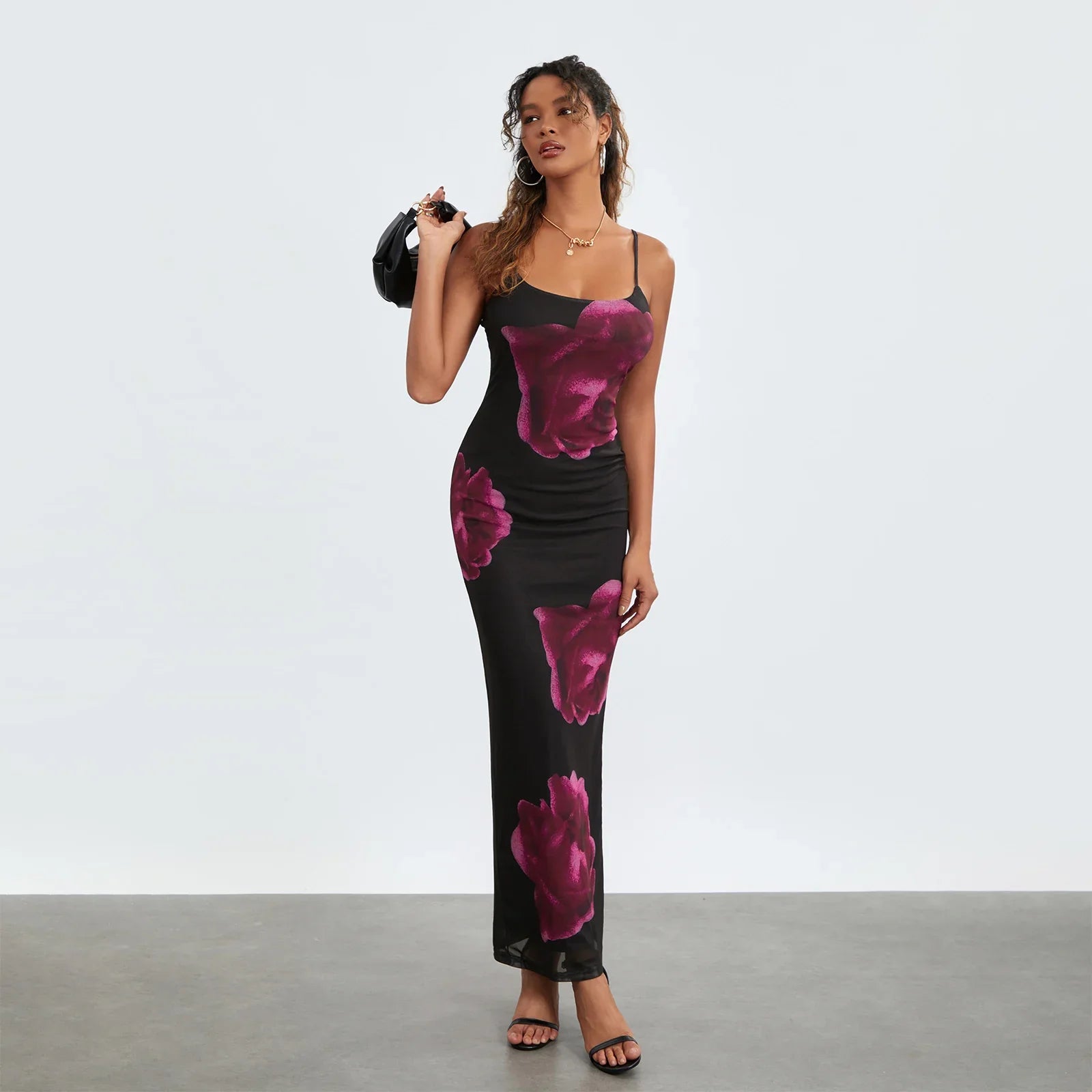 Sleeveless Spaghetti Strap Floral Split Back Hem Dress