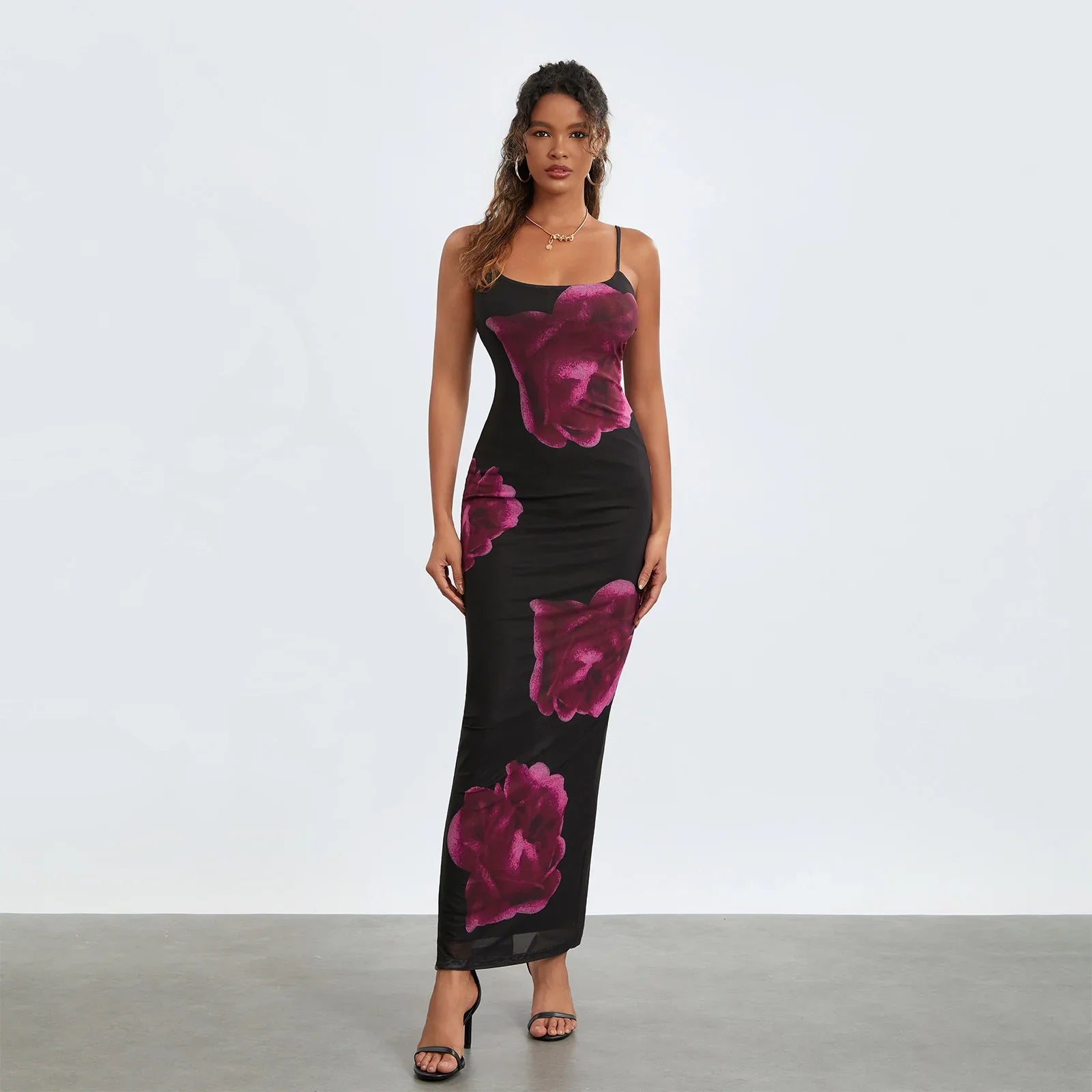 Sleeveless Spaghetti Strap Floral Split Back Hem Dress