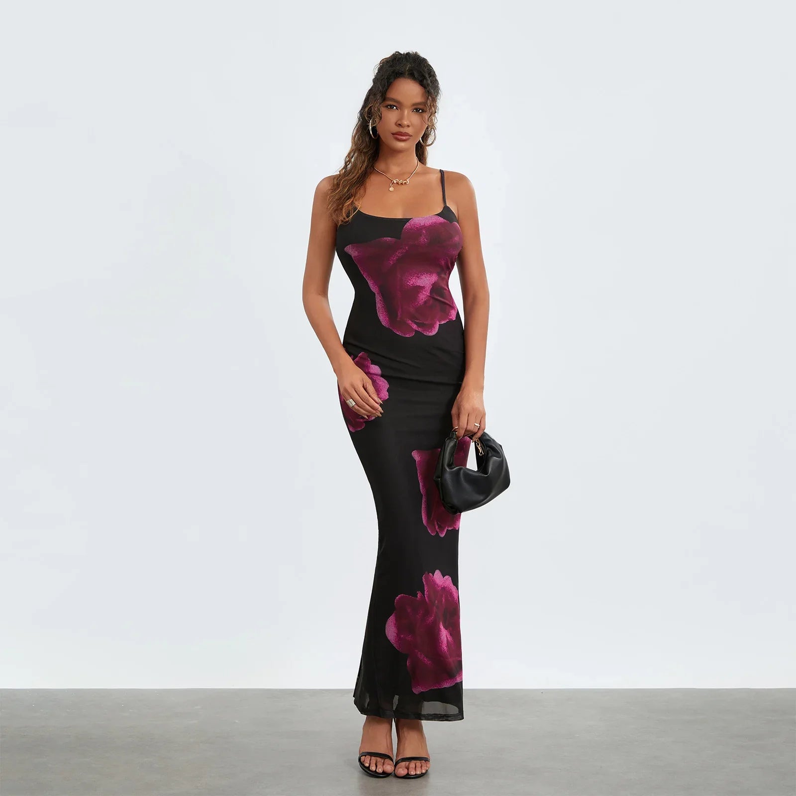 Sleeveless Spaghetti Strap Floral Split Back Hem Dress