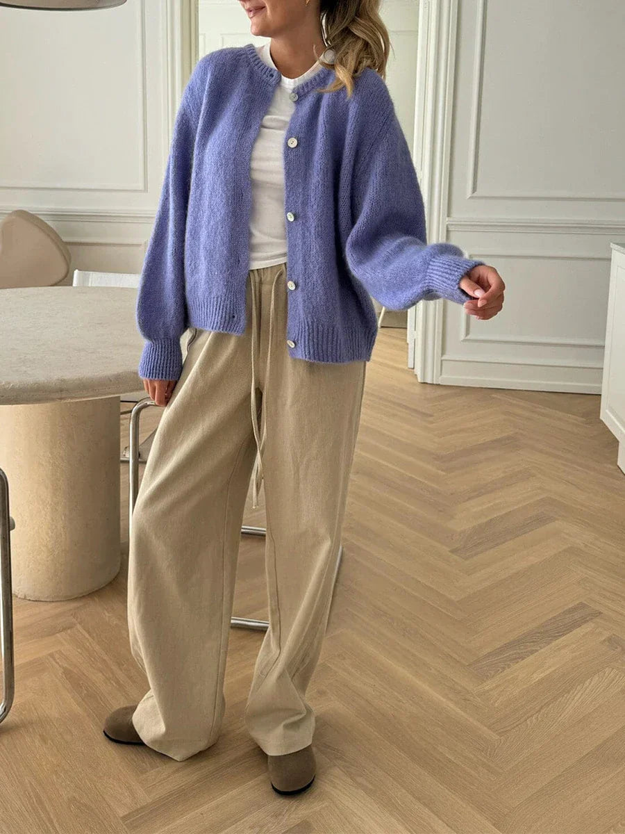 Solid Fuzzy Button Down Knit Cardigan