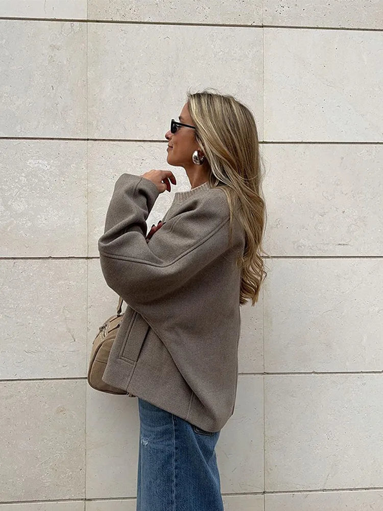 V-neck Single Breasted Wool Coat