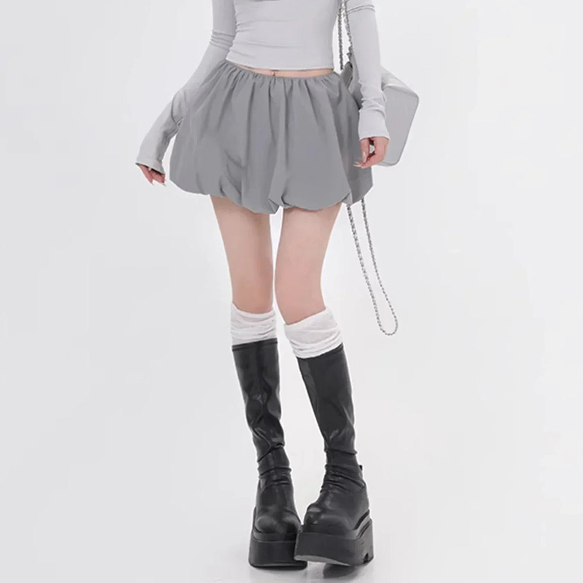 Lantern Puffball Elastic Skirt GRAY / S skirts-250223