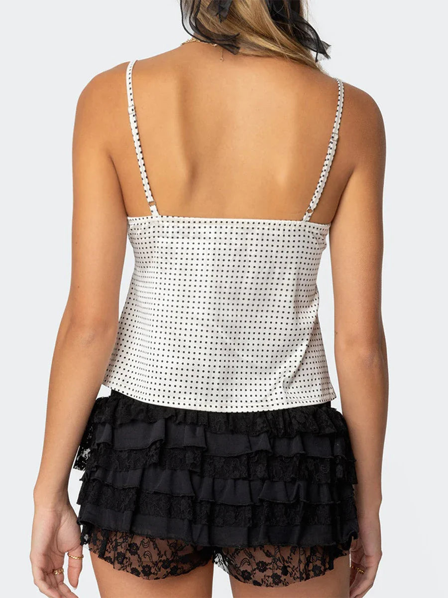 Dots Print Satin Lace Crop Top