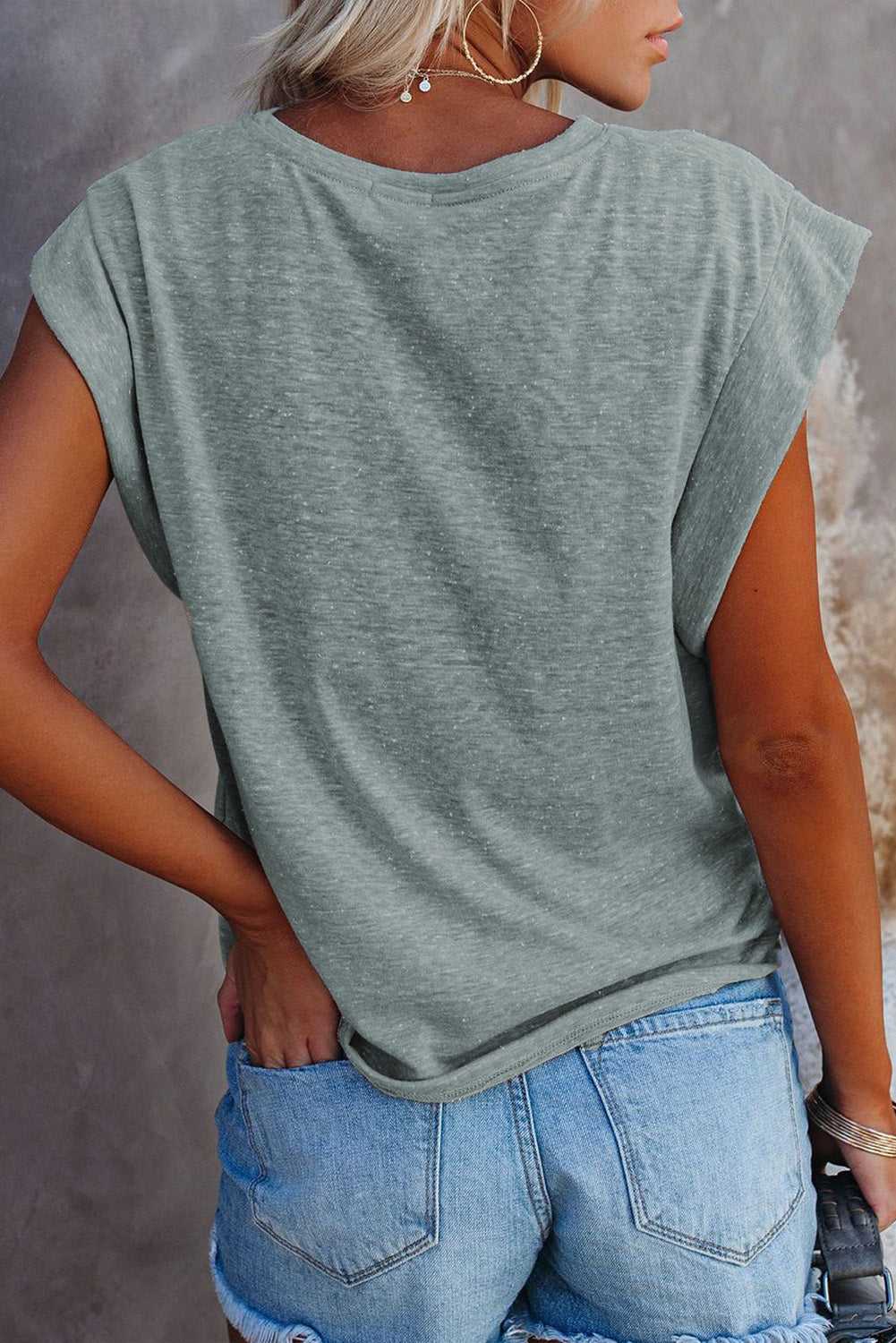 KittenAlarm - Women's Tank Top Pad Shoulder Solid Color Pullover Casual Crew neck Shirt