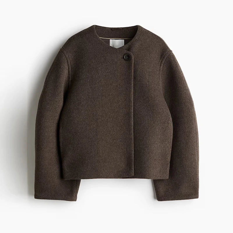 Casual Round Neck Loose Woolen Overcoat