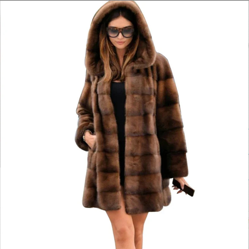 Women's Mink Hooded Long Coat