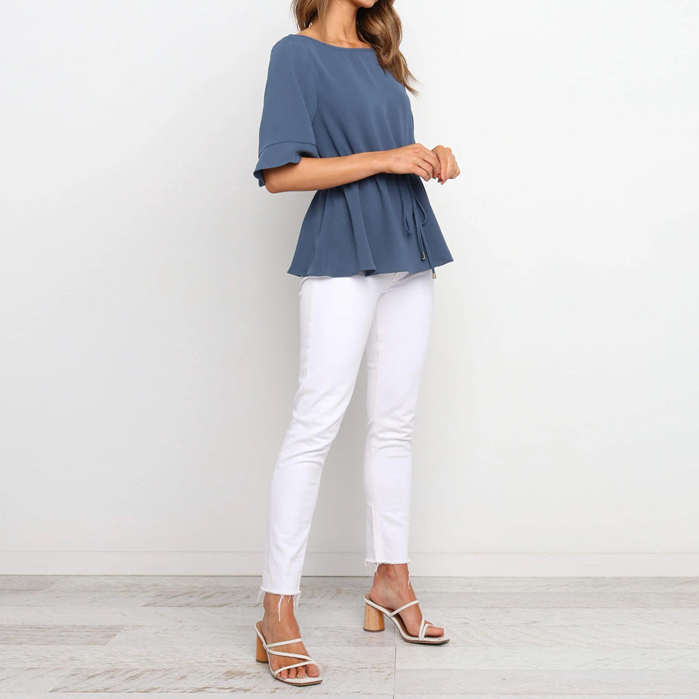 KittenAlarm - Women's ruffle round neck with five - quarter sleeves pullover T-shirt