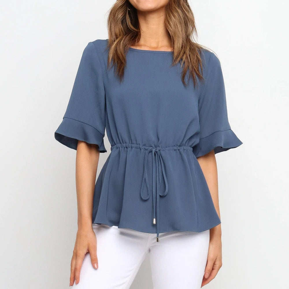 KittenAlarm - Women's ruffle round neck with five - quarter sleeves pullover T-shirt
