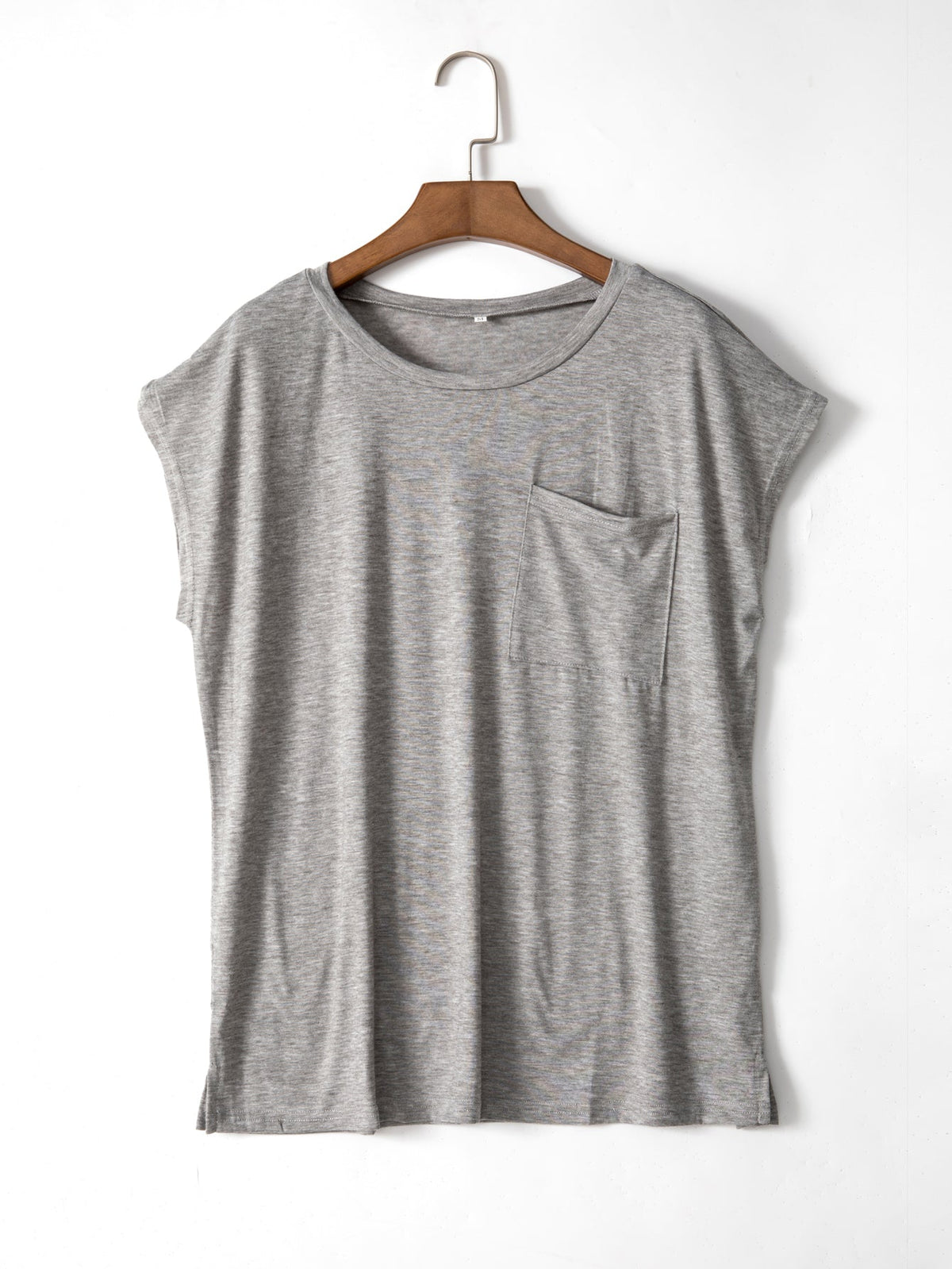 KittenAlarm - Women top solid color pocket off-shoulder round neck short sleeve T-shirt