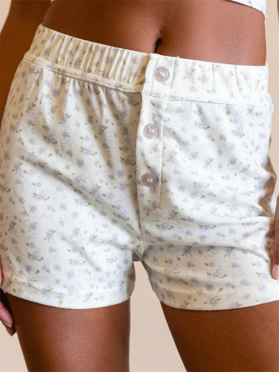 Floral High Elastic Waist Short