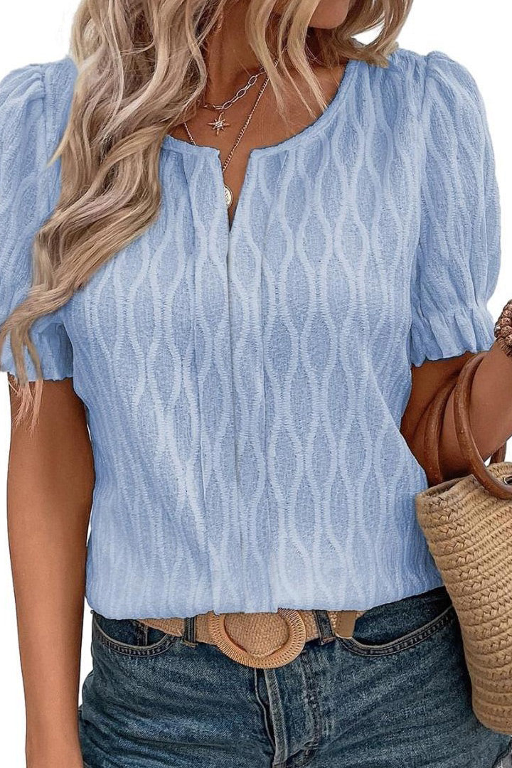 Women's Casual V-neck Puff Sleeves T-shirt