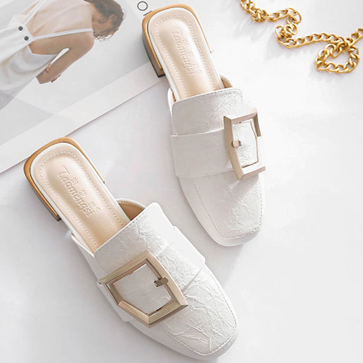 Decor Metal Closed-toe Pump Shoes Flat Sandals - Mislish