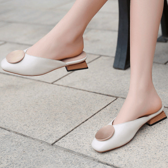 Metal Decor PU Closed Toe Shoes Flats Sandals - Mislish