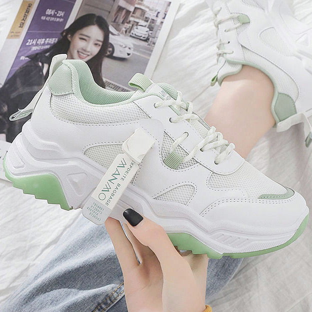 Colorblock Lace-up Platform Sneakers - Mislish