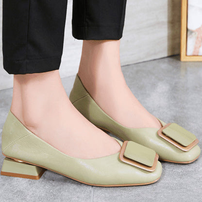 Chunky Closed Toe Heel Flats With Buckle - Mislish