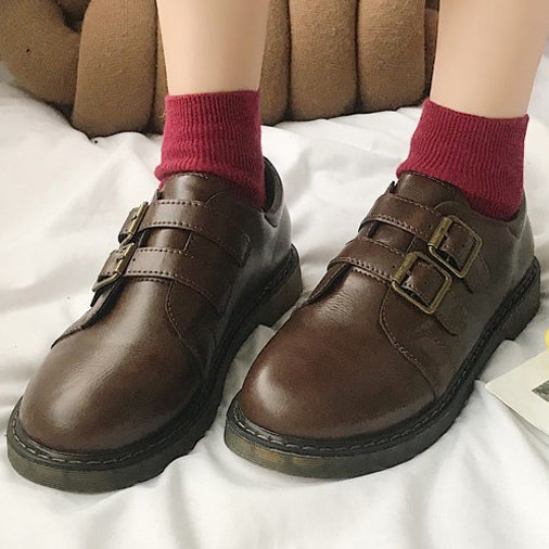 PU Round Toe Shoes With Buckle - Mislish