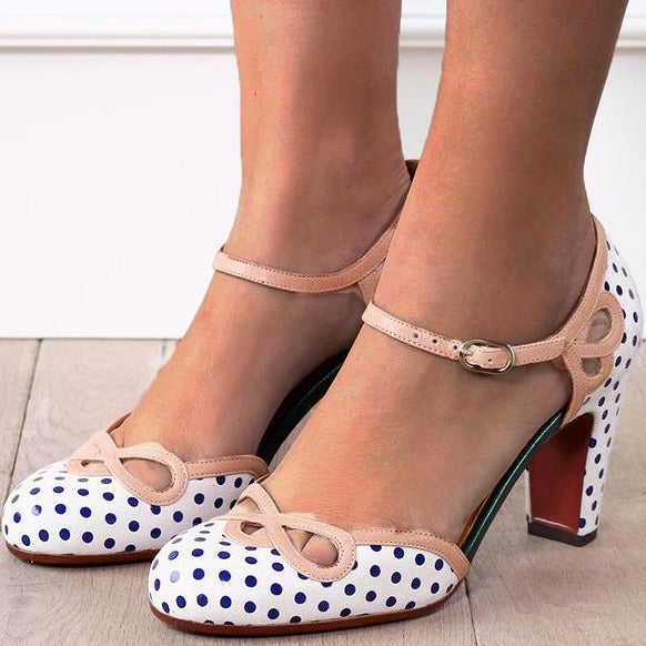 Polka Dot Cap-toe Ankle Strap Pump Sandals - Mislish