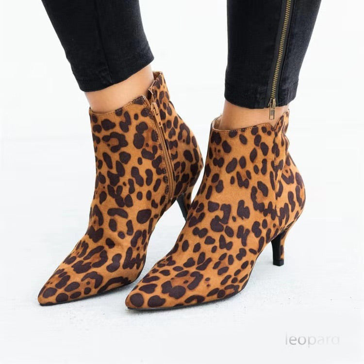 Women's Shoes Snake Print Stiletto Pointed Ankle Boots 