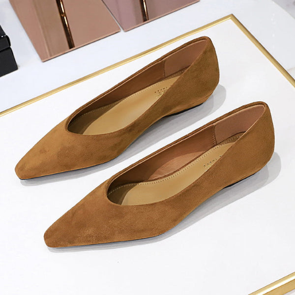 Women's Simple Suede Pumps Pointed Toe Flat Shoes