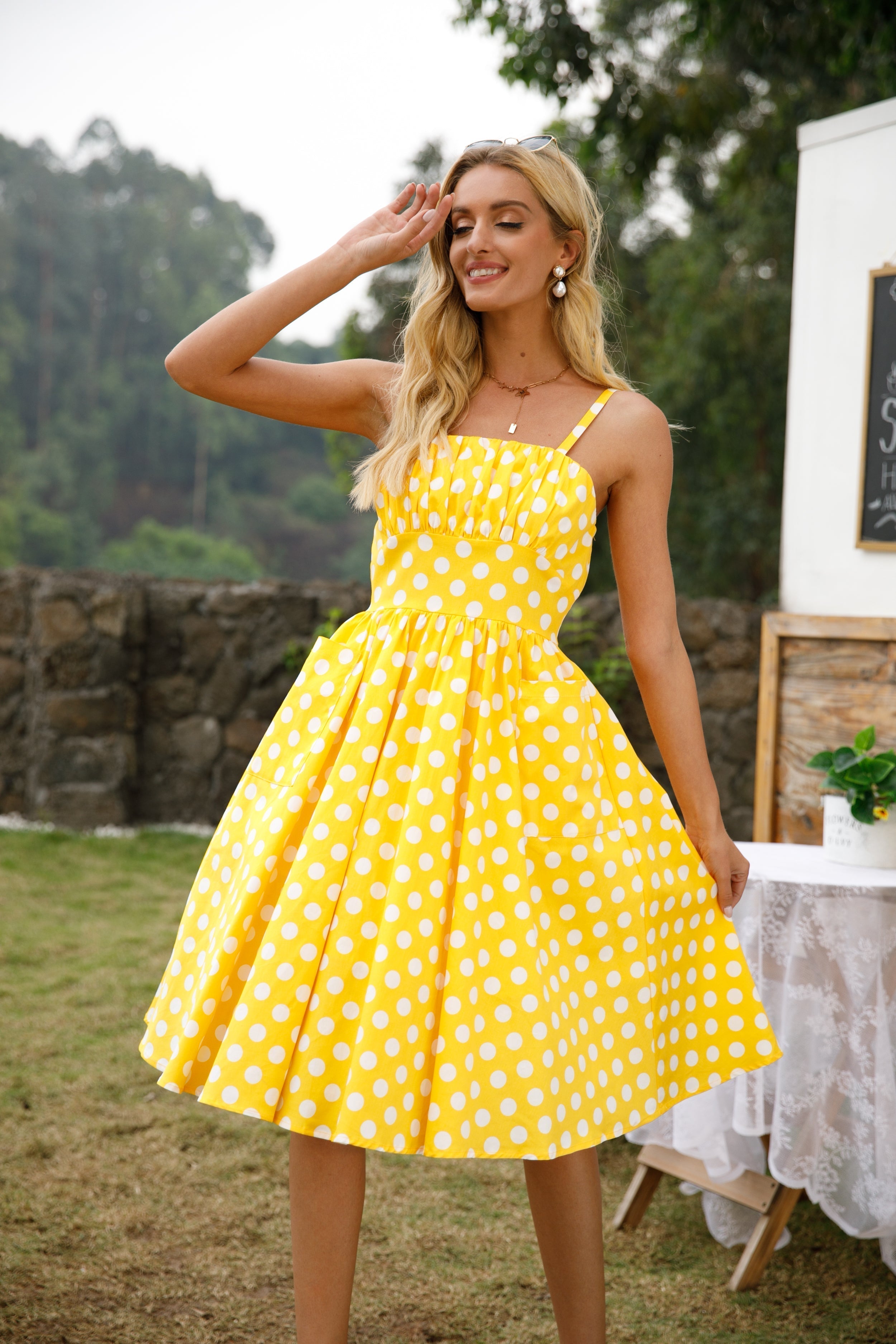 Womens 1950s Retro Rockabilly Princess Cosplay Dress with pockets polka dot apron 50's 60's Party Costume Gown(S-2XL) - Fashionpara
