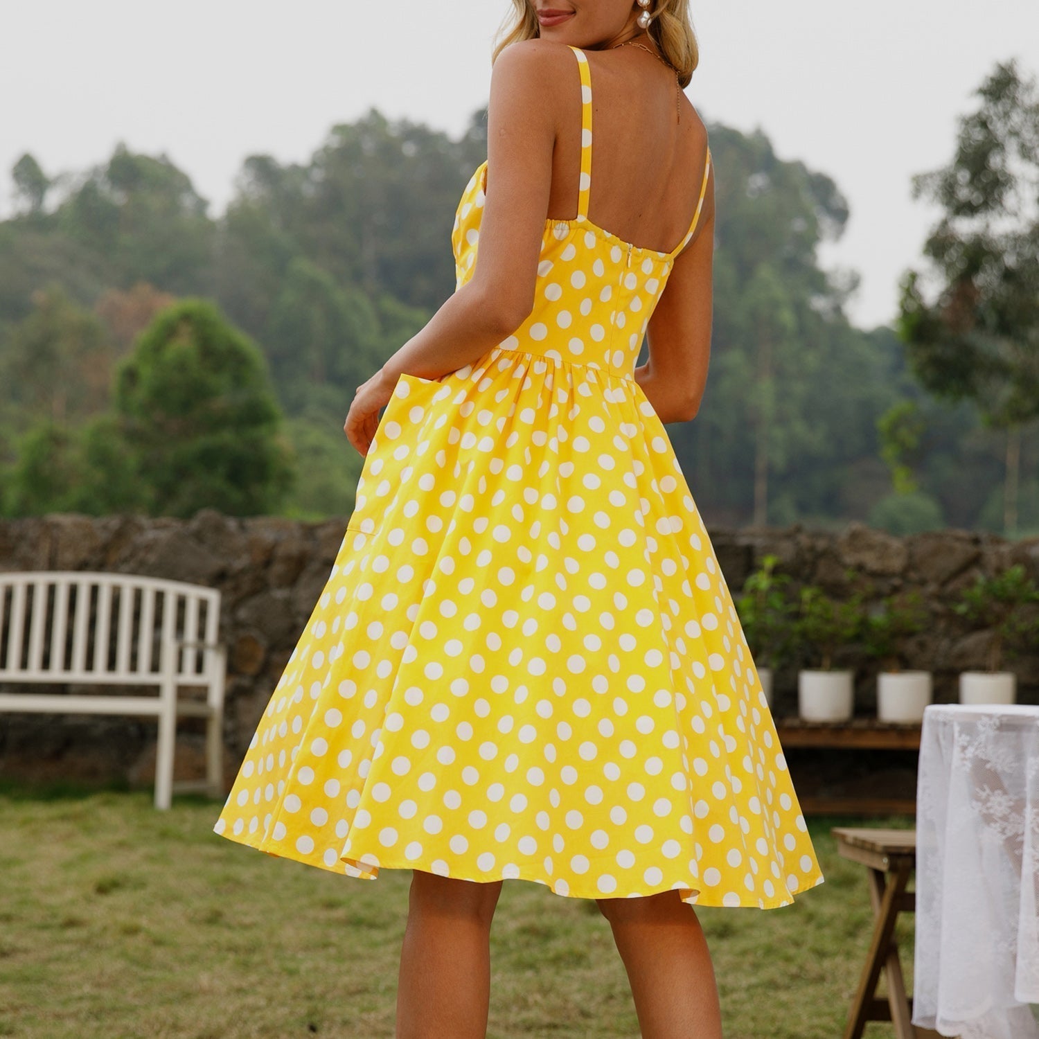 Womens 1950s Retro Rockabilly Princess Cosplay Dress with pockets polka dot apron 50's 60's Party Costume Gown(S-2XL) - Fashionpara