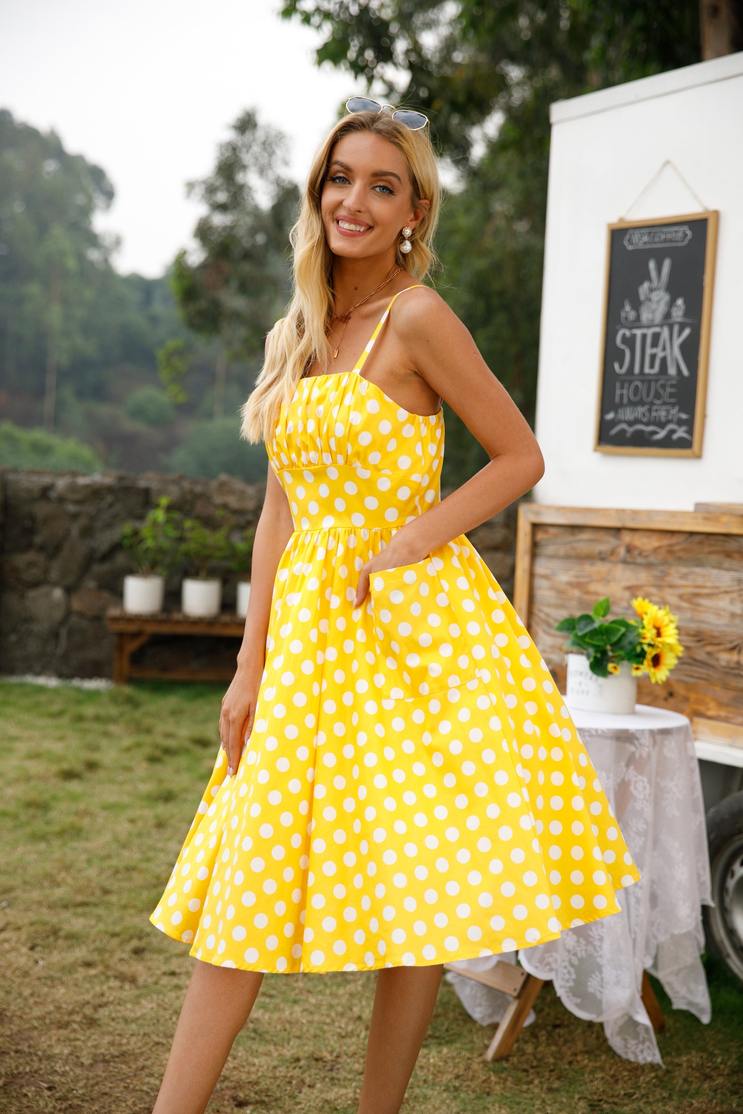 Womens 1950s Retro Rockabilly Princess Cosplay Dress with pockets polka dot apron 50's 60's Party Costume Gown(S-2XL) - Fashionpara