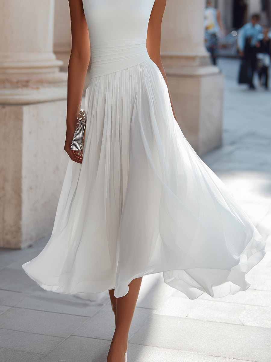 Cowl Neck Sleeveless Pleated A-Line Midi Dress 14