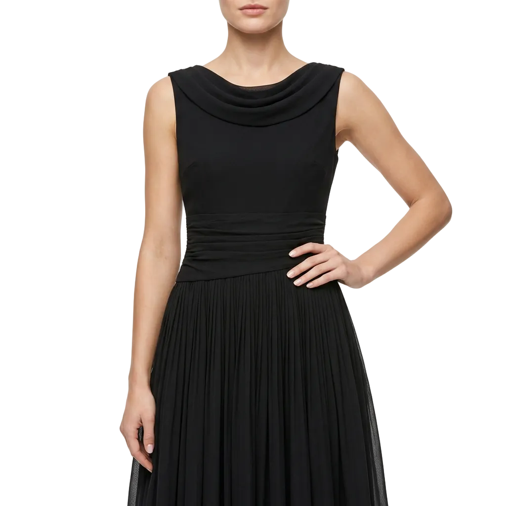 Cowl Neck Sleeveless Pleated A-Line Midi Dress 5