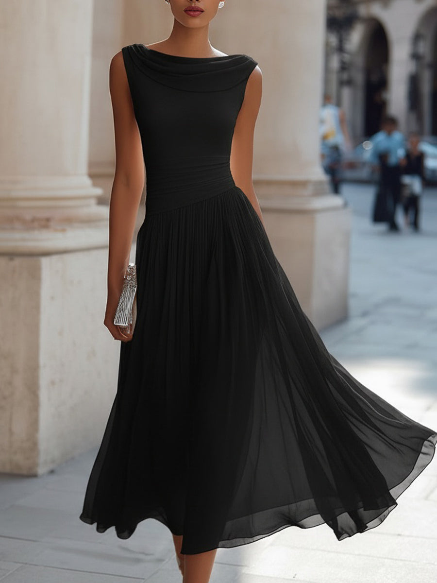 Cowl Neck Sleeveless Pleated A-Line Midi Dress 6