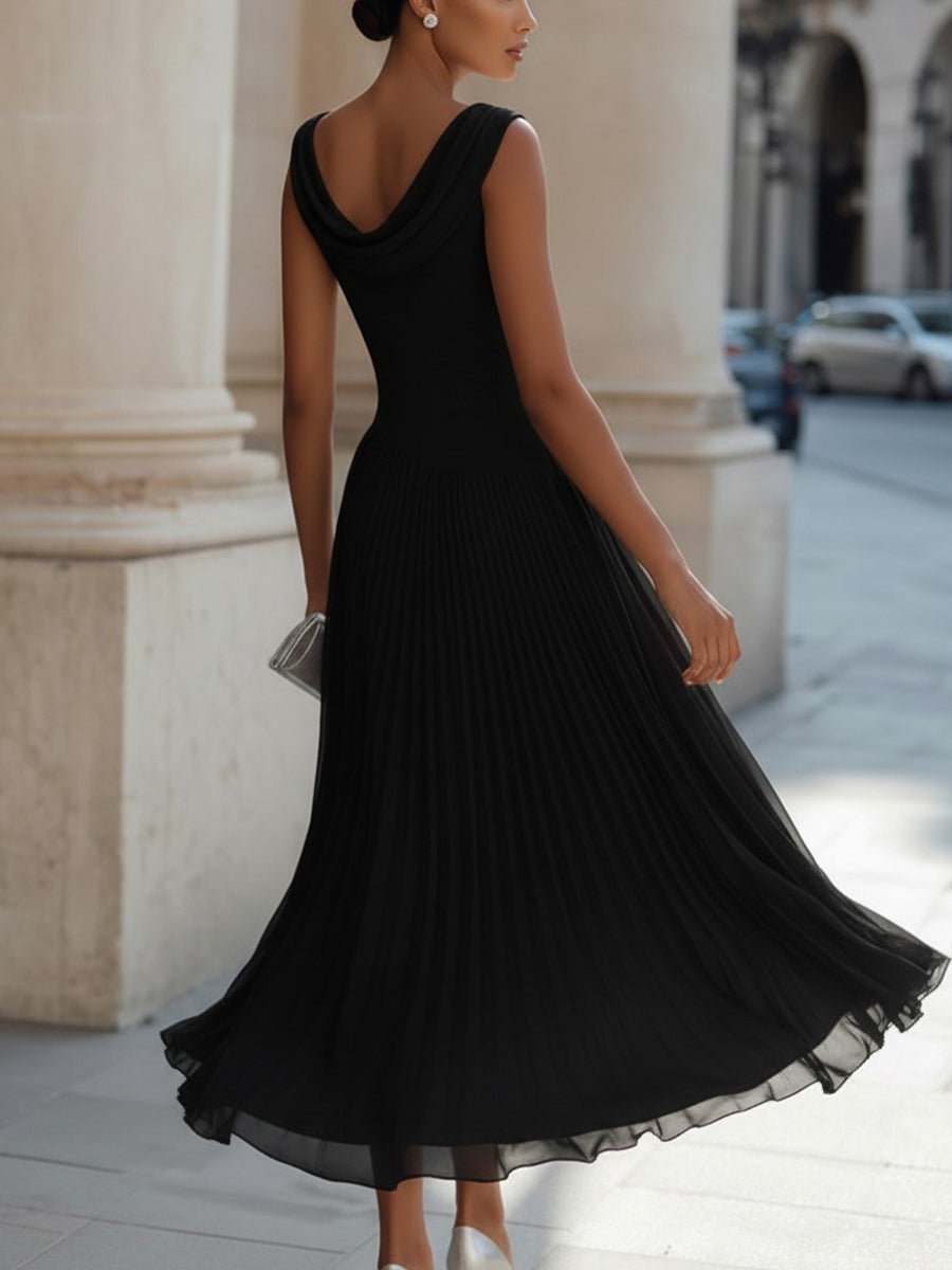 Cowl Neck Sleeveless Pleated A-Line Midi Dress 7
