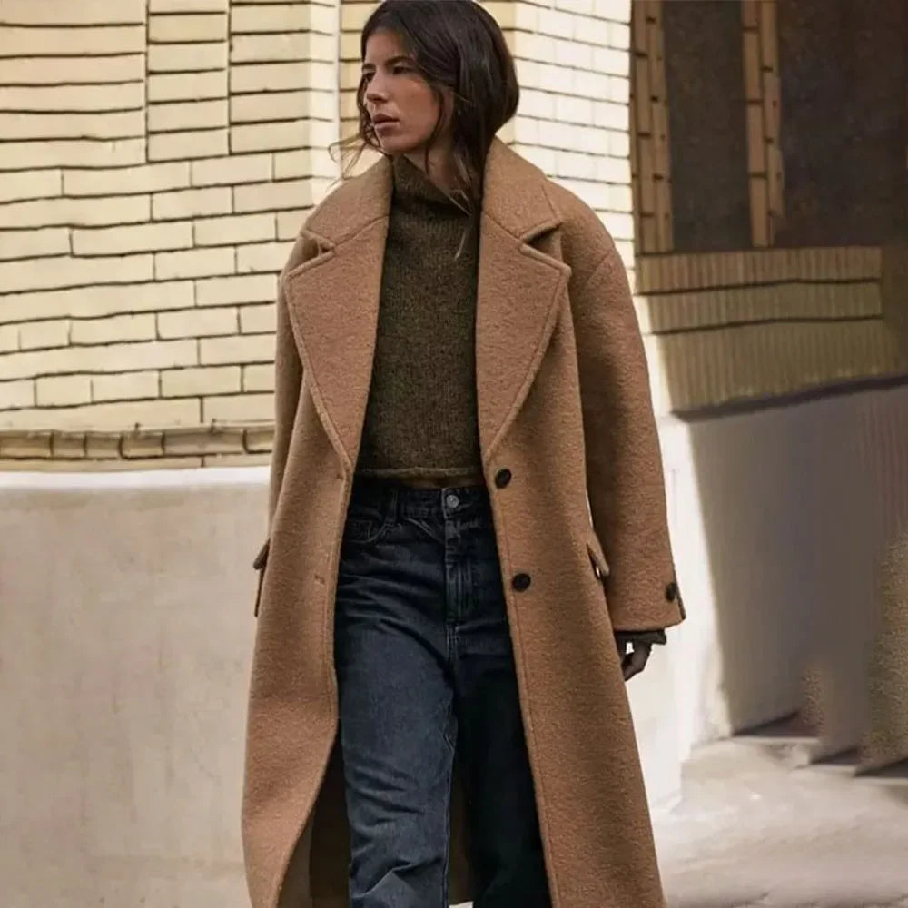 Single-Breasted Casual Woolen Overcoat