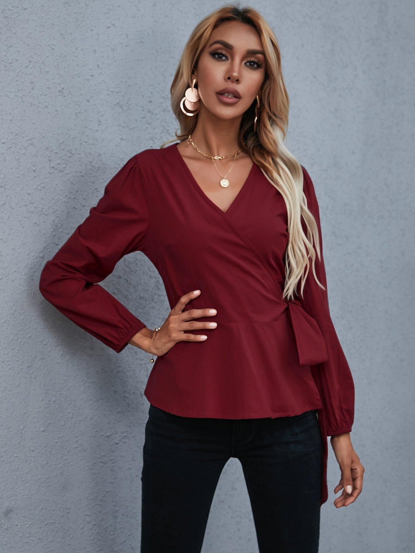 Wrap Tie Side Blouse - Fashionpara