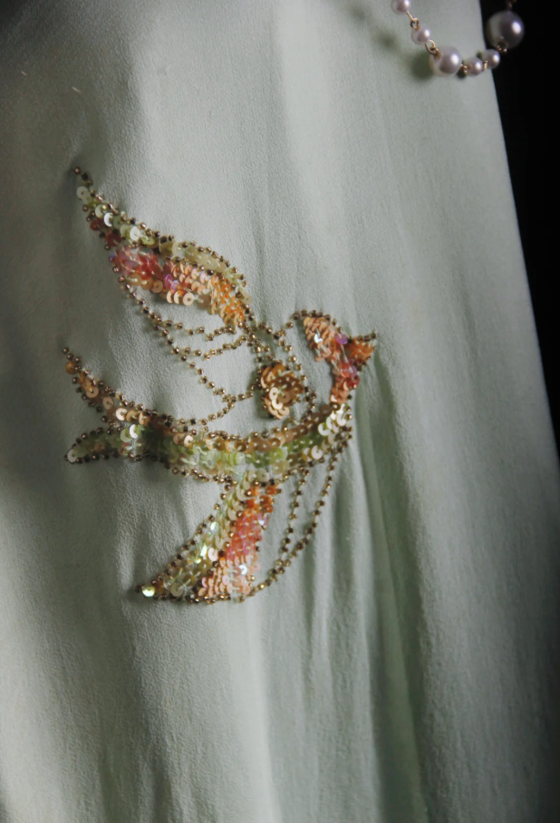 Classy Light Green Spaghetti Straps Chiffon Sequin Beaded Long Birthday Prom Dress Party Gown D1683