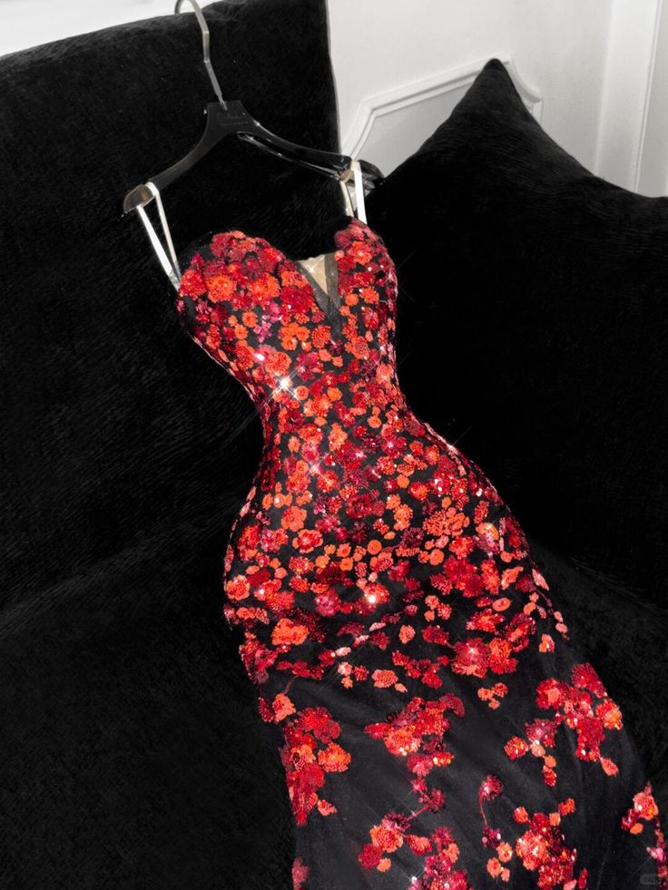 Vintage Sweetheart Neck Black Satin Sequin Mermaid Evening Dress Long Party Dress D1227