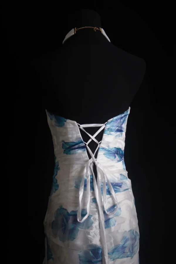 Elegant Sweetheart Neck Blue Tulle Print Floral Mermaid Long Prom Dresses Birthday Party Dress  D1516