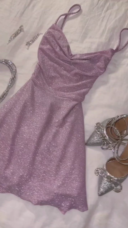 Sparkly Spaghetti Straps Lilac A Line Short Cocktail Dress Homecoming Dress D561
