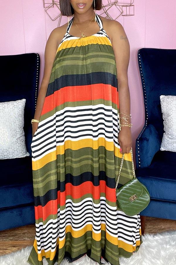 Printed A-line Loose Halterneck Maxi Dress  Fashionpara