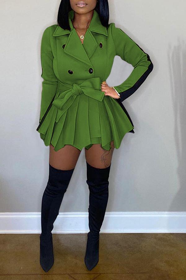 Lapel Double-breasted Casual Colorblock Mini Dress Plus Size  Fashionpara