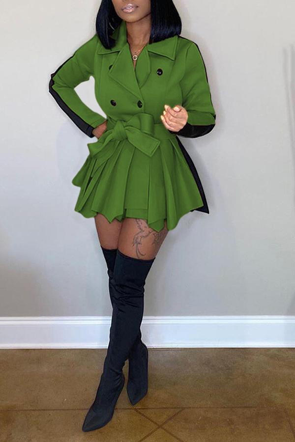 Lapel Double-breasted Casual Colorblock Mini Dress Plus Size  Fashionpara