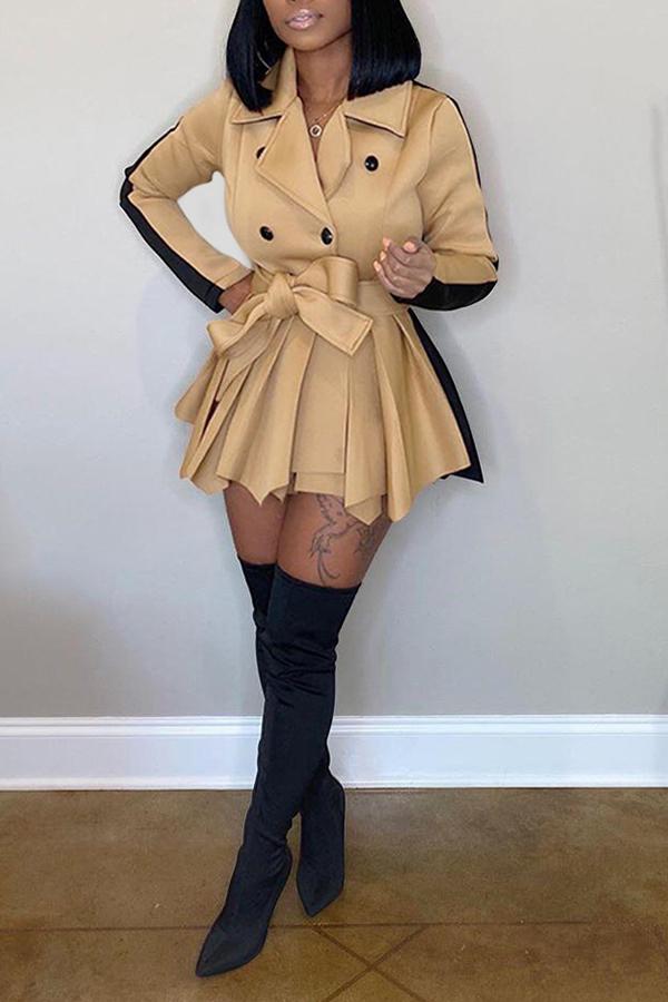 Lapel Double-breasted Casual Colorblock Mini Dress Plus Size  Fashionpara