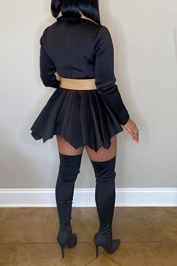 Lapel Double-breasted Casual Colorblock Mini Dress Plus Size  Fashionpara