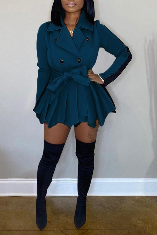 Lapel Double-breasted Casual Colorblock Mini Dress Plus Size  Fashionpara