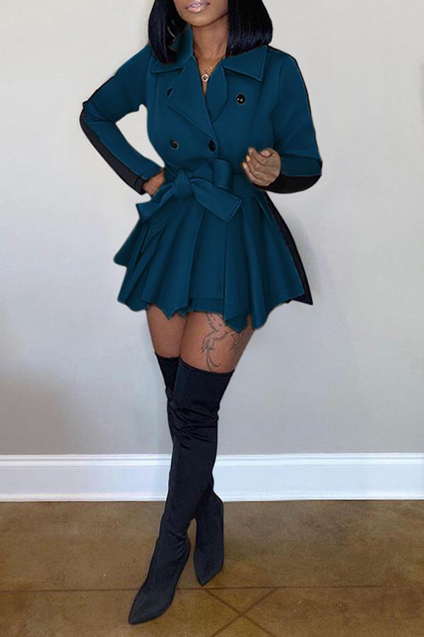 Lapel Double-breasted Casual Colorblock Mini Dress Plus Size  Fashionpara