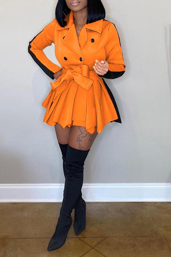 Lapel Double-breasted Casual Colorblock Mini Dress Plus Size  Fashionpara